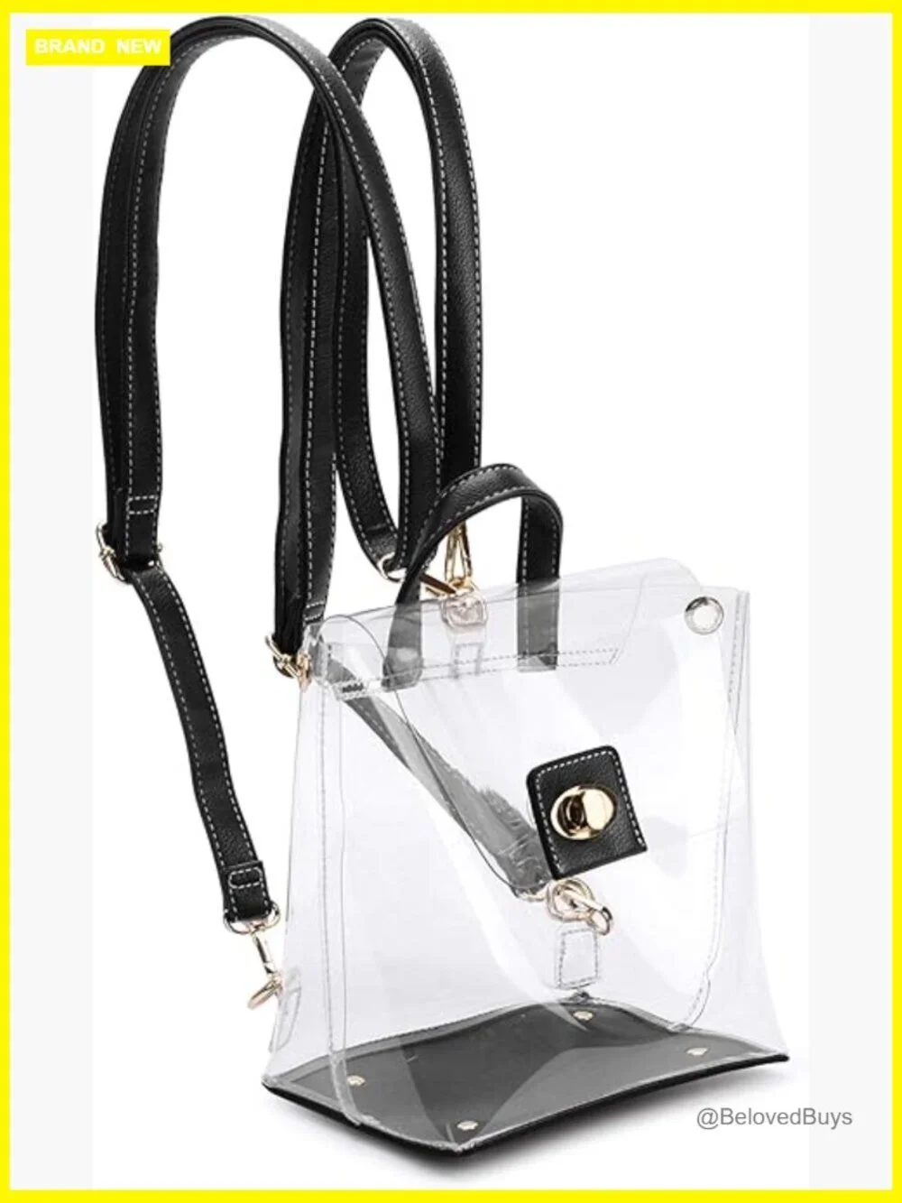 Clear Convertible Backpack Crossbody Stadium Approved PVC Vegan Leather